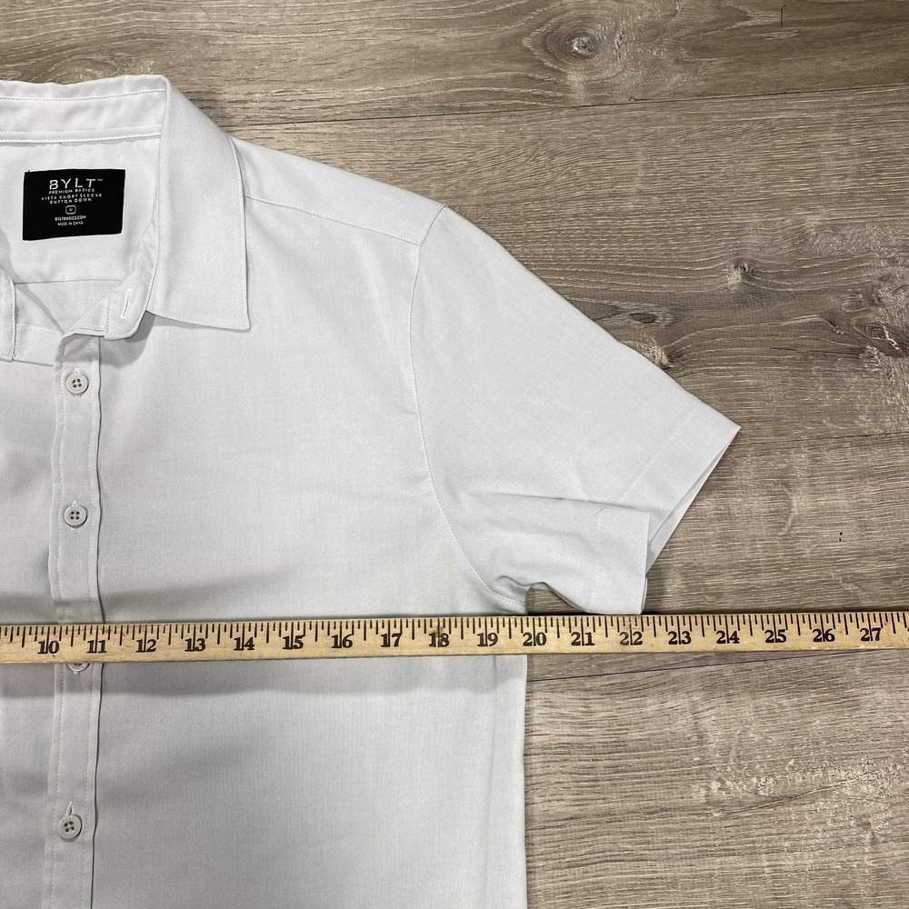 BYLT Vista Shirt Mens Medium White Short Sleeve Button Front Stretch Casual - Picture 4 of 12